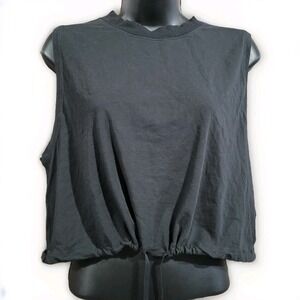 Lululemon Adapt To You Tank Sz 12 Black Crop Top Crew Neck Cinch Hem Sleeveless